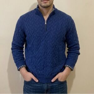 Robert Graham Wool 1/4 Zip Up Sweater Blue Mens Casual Cozy